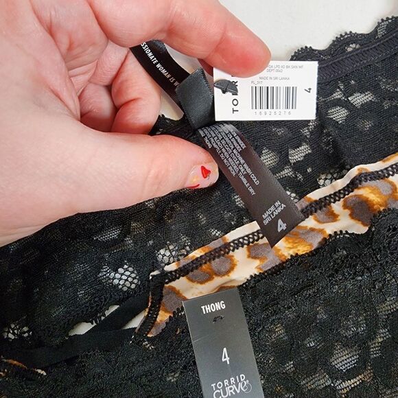 4X 26W Torrid Leopard Thong Panty Lace Trim Mini Lattice Back Retro Lingerie Bla - Picture 7 of 8